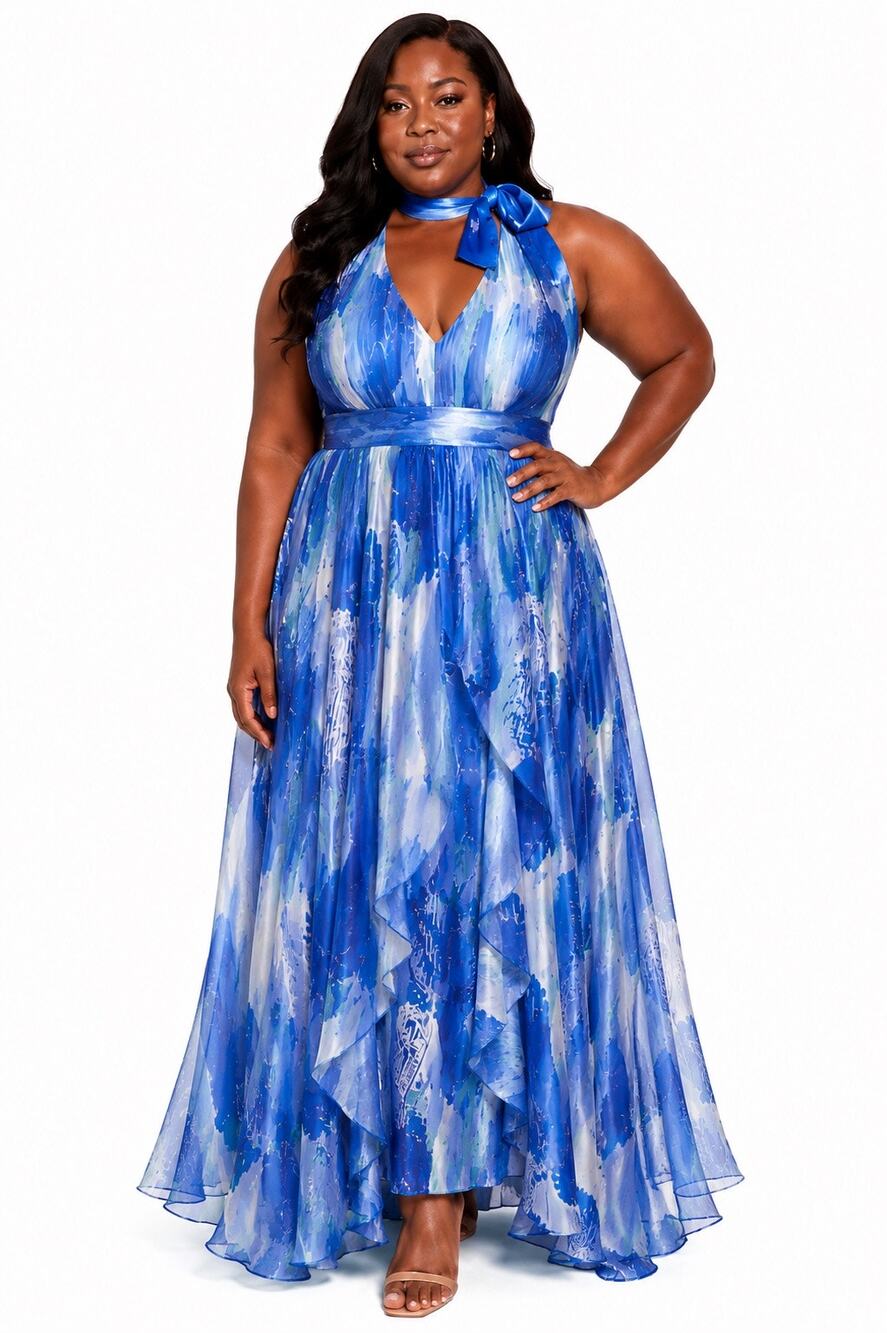 Erica Brooke Collection Blue Abstract Halter Maxi Dress 26